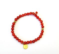 Coral Coin - MINU Jewels Adjustable Coral Stretch Bracelet As Gift, Coral Red Beaded Bracelets As Gift, Coral Beaded Bracelets For Gifts, Coral Stretch Bracelet With Round Beads, Adjustable Red Coral Bracelets, Coral Stretch Bracelet With Round Beads As Gift, Adjustable Red Coral Jewelry, Adjustable Round Red Coral Jewelry, A Bracelet