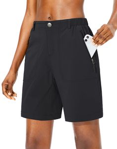 PRICES MAY VARY. Quick Dry Fabric: Stretch nylon material women's hiking shorts, lightweight, moisture wicks and durable, offers cool free movement for summer outdoor activities. Zipper Pocket: Two side zipper pockets and one back zipper pocket with the stylish line, secure storage some travel items for summer trip. Elastic Waist: Classic women's shorts cut, elastic waist, bottom closure type with zipper fly and 1.7'' belt loop constructed for a personalized fit. Waterproof & Sun Protection: Wat Bermuda Cargo Shorts With Built-in Shorts For Outdoor, Outdoor Bermuda Cargo Shorts With Built-in Shorts, Outdoor Cargo Shorts With Built-in Liner, Sporty Knee-length Shorts For Outdoor Activities, Outdoor Athletic Shorts With Side Pockets, Short Bottoms With Functional Pockets For Camping, Camping Shorts With Pockets, Camping Shorts With Side Pockets, Sporty Shorts For Camping