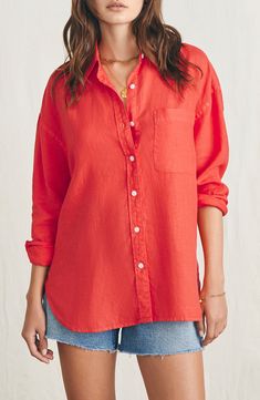 Faherty Laguna Relaxed Fit Linen Button-Up Shirt | Nordstrom Poppy Red, Bright Spring, Color Analysis, Fabric Gifts, Free Fabric, Spring Colors, Red Poppies, Button Up Shirts, That Look