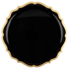 a black and gold plate on a white background