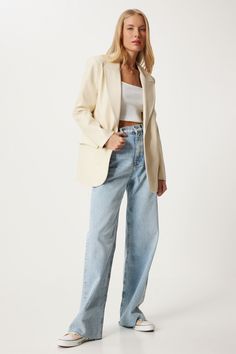 Elevate your wardrobe with our Women’s Cream Tailored Blazer, a timeless piece that combines sophistication and versatility. This single-breasted jacket features a flattering tailored fit, structured shoulders, and a sleek cream color that adds elegance to any outfit. Made from high-quality fabric, it offers both comfort and durability, making it perfect for work, special occasions, or elevating your everyday look. Pair it with jeans for a chic casual style or over a dress for a polished finish. This blazer is an essential addition to any modern woman’s closet. • Women’s cream blazer • Tailored single-breasted jacket • Classic women’s blazer • Cream tailored jacket • Women’s elegant blazer • Chic office wear blazer • Women’s versatile blazer • Cream formal jacket • Women’s structured blaze Tailored Jacket Women, Cream Blazer Outfits For Women, Cream Blazer Outfit, Chic Office Wear, Cream Suit, Blazer Outfits For Women, Formal Jacket, Elegant Blazers, Spring Maxi Dress