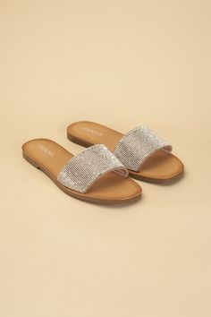 JUSTICE-S RHINESTONE SLIDES Silver Fall Sneakers Outfit, Rhinestone Slides, Fall Sneakers, Rhinestone Flats, Usa Products, Rhinestone Embellishments, Shoe Boutique, Sneakers Outfit, Shoes Booties