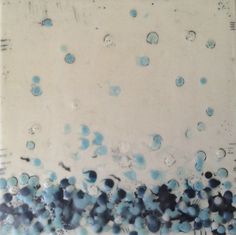 an abstract painting with blue and black dots