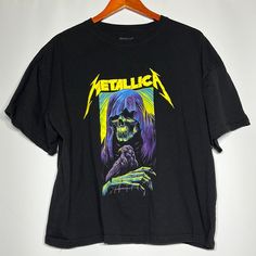 Nwot Metallica T-Shirt Yellow Band Merch T-shirt With Letter Print, Yellow Graphic Print Band Merch Top, Yellow Graphic Tee With Graphic Design, Yellow Grunge Tops For Summer, Yellow Grunge Top For Summer, Yellow Grunge Tops For Streetwear, Yellow Graphic Design Tops For Fan Merchandise, Yellow Band Merch T-shirt With Graphic Design, Yellow Letter Print Band Merch T-shirt