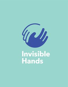 the invisible hands logo is shown on a green background with blue and white lettering that reads invisible