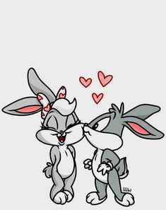 an image of two rabbits kissing each other with hearts in the air above their heads