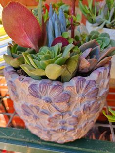 there is a plant that is in the pot on the table, and it's very pretty