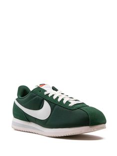 Nike Cortez Suede Sneakers - Farfetch Classic Green Sneakers For Streetwear, Green Leather Lace-up Running Shoes, Classic Green Sneakers With Branded Insole, Green Suede High-top Sneakers With Rubber Sole, Green Sneakers With Rubber Sole For Jogging, Classic Green Custom Sneakers For Streetwear, Green Suede Sporty Sneakers, Classic Green High-top Sneakers, Classic Green Low-top Sneakers