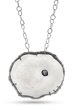 Enameled Necklace - new colorway for existing style, Small Caldera Neckpiece Silver Medallion Necklace With Black Enamel, Artisan White Enamel Jewelry, Silver Necklace With Black Enamel In Distinctive Style, Modern Silver Enamel Necklace, White Enamel Jewelry With Large Pendant, White Enamel Necklace With Large Pendant, Unique Hand Forged White Necklace, Unique Black Enamel Pendant Necklace, Contemporary Silver Enamel Jewelry