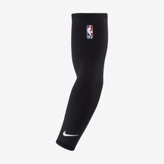 the nike leg warmers are black and have white logos on each side of them