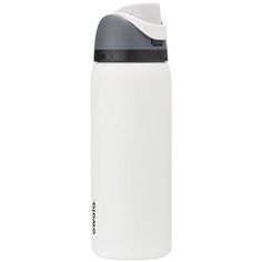 a white and black water bottle on a white background