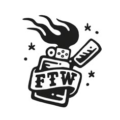 a black and white drawing of a lighter with the word fw on it's side