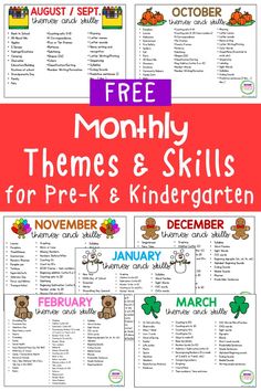 the free printable months and skills for pre - k students