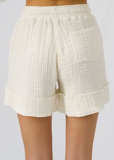 The Resort cotton shorts made of raw cotton are a new feeling of comfort. So soft and comfortable you`ll want to wear it every day. High-waisted wide shorts with back pockets and a comfortable elastic waist. The detail on the bottom of the legs brings a sense of Boho style. Interwoven with fine details, it exudes a luxurious style. 100% muslin cotton Sustainably made in Bosnia & Herzegovina Relaxed Cotton Bottoms For Vacation, Comfortable Cotton Bottoms For Vacation, Cotton High-waisted Pajama Shorts For Vacation, Relaxed Fit Cotton Shorts For Vacation, Solid Cotton Beach Shorts, Relaxed Cotton Beach Bottoms, Comfortable Cotton Beach Shorts, Summer Cotton Pajama Shorts In Solid Color, Comfortable Cotton Shorts For Beach