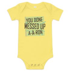 100% cotton onesie (heather colors contain polyester) for the baby in your life who wants to look and feel good at the same time. Cotton Stretch Bodysuit For Playtime, Cute Yellow Cotton Bodysuit, Yellow Cotton Bodysuit For Playtime, Stretch Cotton Onesie For Playtime, Fitted Soft-washed Cotton Onesie, Cute Cotton Onesie, Funny Cotton Bodysuit With Text, Cotton Onesie With Funny Text And Short Sleeves, Cotton Short Sleeve Onesie With Funny Text