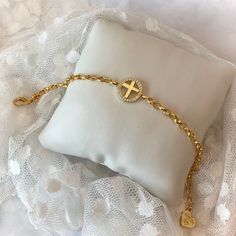 Gold Hypoallergenic Cross Bracelet, Gold Cross Bracelet For Baptism, Elegant Gold Jewelry For Confirmation, Gold Cross Jewelry For Confirmation, Faith Bracelet, Swarovski Ring, Dope Jewelry, Fancy Jewellery, Jewelry Lookbook