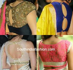 south indian fashion blouse designs - Google Search Celebrity Blouse Designs, Brocade Blouse Designs, Blouse Back Neck, Brocade Blouse, Blouse Back Neck Designs, Blouse Back