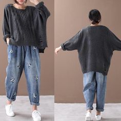 Item Code2304146374718Material81%-90%CottonProduct Details:·Casual·O-neck·Solid Color·Hole Design·Long SleeveOne Size(Fit for EU 38-40,US8-10,UK12-14,AU12-14,NZ12-14)Length: 55.00-66.00 cm/ 21.65-25.98 "Bust: 130.00 cm/ 51.18 "Shoulder: 46.00 cm/ 18.11 "Sleeve Length: 60.00 cm/ 23.62 "Arm: 50.00 cm/ 19.69 "Cuff: 22.00-28.00 cm/ 8.66-11.02 "Waist: 126.00 cm/ 49.61 "The model height:5'3"/161cm,weight:108.0lb/49kgPS:1.The measurement is measured by hands,there will be 1 cm-3cm in error,hope you can understand.2.The product is taken in the bright light,there may be a little different in the color of the kind, please consult with the real products,and hope you can understand.3.Because of the cut,the pattern would be a little different with the kind,please consult with the real products,and hope Baggy Casual Fall Tops, Baggy Casual Tops For Fall, Casual Baggy Tops For Fall, Gray Casual Sweater For Spring, Casual Cropped Sweater, Oversized Casual Spring Sweater, Casual Oversized Sweater For Spring, Casual Relaxed Fit Sweater For Spring, Casual Spring Sweater In Relaxed Fit