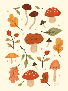 an illustration of mushrooms and leaves with the words, i'm not sure what they are