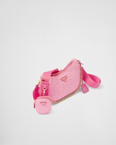 Designer Crochet Woven Bag, Luxury Crochet Bag With Detachable Strap, Luxury Crochet Bag With Removable Pouch, Designer Crochet Bag With Woven Leather, Luxury Crochet Shoulder Bag With Adjustable Strap, Prada Re Edition 2005 Bag, Pink Prada, Prada Re Edition 2005, Tape Shoulder