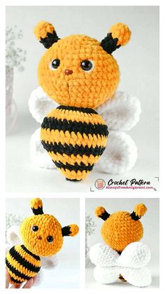 the crocheted bee is ready to be made into a stuffed animal