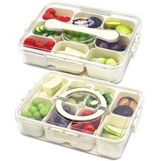 two plastic containers filled with different types of food