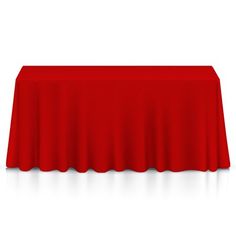 a red table cloth on top of a white table with an empty space in the middle