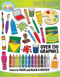 Art Supplies Clipart Set — Over 130 Graphics! File Decoration Ideas, Art Curriculum, Chalk Drawings, Cute School Supplies, Drawing Supplies, Middle School Art, Paint Party, Art Journal Inspiration, Art Center