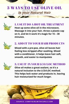 Olive Oil For Hair, Natural Hair Recipes, Natural Hair Care Regimen, Olive Oil Benefits, Hair Recipes, Loc Method, Natural Hair Care Routine, Olive Oil Hair, High Porosity Hair