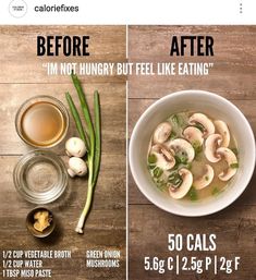 the before and after pictures show how to make mushroom soup