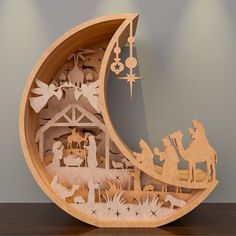 the nativity scene is made out of wood