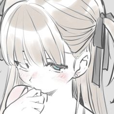 a drawing of a girl with ponytails and blue eyes looking at her cell phone