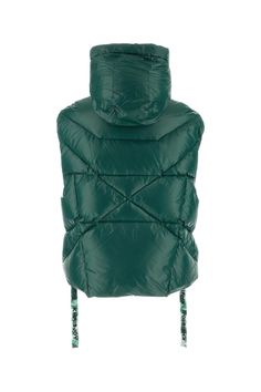 Bottle Green Nylon Sleeveless Puff Shiny Down Jacket from Khrisjoy Sleeveless Green Nylon Outerwear, Sleeveless Nylon Vest With Padded Collar, Hooded Gilet, Oversized Vest, High Heel Rain Boots, Barbour Steve Mcqueen, Luxury Marketing, Shoe Boot Sandals, Saint Laurent Shoes