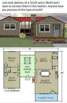 the floor plan for a small cabin with loft and living area, is shown in two different