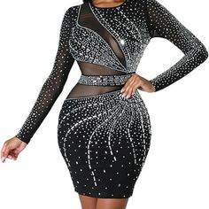 Never Worn. Heavy Quality Rhinestones. Lot Of Stretch. Sleeve Dress, Colorful Dresses, Long Sleeve Dress, Womens Dresses, Long Sleeve, Women Shopping, Dresses, Black, Color