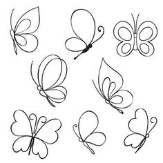 six different types of butterfly wings with hearts on the wings and one is drawn in black ink