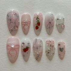 press on nails
cute nails
nail inspo 
kawaii nail
nail art
fairy nails
coquette nails
star girl nails
y2k nails Almond Press On Nails, Nails 3d, Fake Nails With Glue, 3d Rose, New Nail Art, Fake Nail, Nail Art Hacks, False Nail, Nail Supply