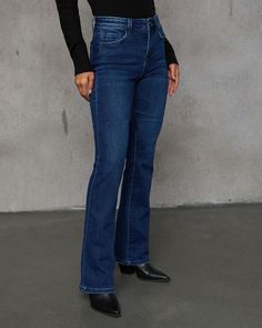 For a laid-back yet trendy style, the Dorina High Rise Flare Jeans are just what you need. Made from stretch denim fabric, these jeans offer the perfect mix of comfort and curve-hugging fit. The high-rise silhouette flatters your waist, while the flare leg adds a playful, vintage-inspired twist with a subtle light whiskiering that gives off that effortlessly cool, lived-in look. Runs large, consider sizing down Stretch denim fabric Light whiskering detail 5-pocket styling Zip fly with button closure 95% Cotton 4% Polyester 1% Spandex High Rise Flare Jeans, Western Wear Dresses, The Flare, Stretch Denim Fabric, Swimwear Bottoms, Fabric Light, Trendy Style, Wrap Sweater, Fall Shopping