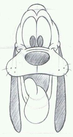 a drawing of pluto the dog with his tongue sticking out from behind it's head