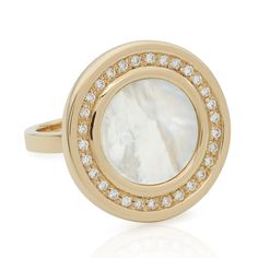 Mother of Pearl surrounded by diamonds set in 18K gold, Size 7, handmade in Italy Pearl Diamond Ring, Pearl And Diamond Ring, Pearl Diamond, Diamond Set, Mother Of Pearl, Diamond Ring, Jewelry Collection, 18k Gold, In Italy