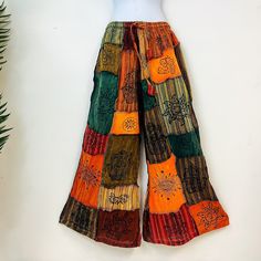 Cotton Pants With Patchwork, Cotton Patchwork Pants, Cotton Patchwork Trousers, Multicolor Full-length Wide Leg Pants With Pockets, Cotton Patchwork Wide-leg Pants, Cotton Patchwork Straight Pants, Multicolor Wide Leg Cotton Harem Pants, Hippie Wide-leg Cotton Pants, Multicolor Wide Leg Cotton Bottoms