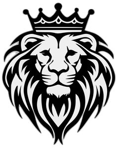 a black and white lion with a crown on it's head in the shape of a