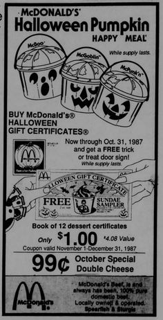 an advertisement for mcdonald's halloween pumpkin happy meal