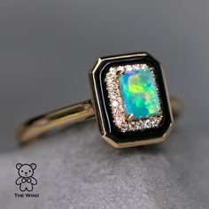 Opal Agate Diamond Engagement Ring-1 Opal Rings Engagement, Opal And Onyx Engagement Ring, Black Opal Gold Ring, Black Opal Gemstone Ring, Elegant Black Opal Ring Gift, Unique Black Diamond Engagement Ring, Engaged Ring, Gold Opal Engagement Ring, Black Opal Engagement Ring