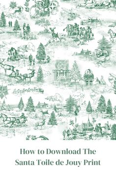 the santa toile de jouy print is shown in green and white, with an old