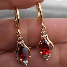 Gold Stone Earrings, Crystal Earrings, Heart Earrings, Hourglass Earrings, Rainbow Earrings Gift For Her Statement Earrings Blood Earrings - Froppin Luxury Garnet Drop Earrings, Valentine's Day Drop Earrings, Shiny Earrings, Classic Earrings, Wedding Party Jewelry, Popular Jewelry, Cz Earrings, Birthday Jewelry Gift, Bride Jewellery