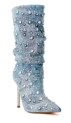 Denim & Diamonds Awestruck Rhinestone Slouch Boot - Féline Couture Diamonds And Denim Party, Fancy Boots, Denim Party, Diamond Party, Bota Country, Denim And Diamonds, Jeweled Shoes, Boot Bling, Denim Boots