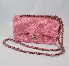 Pink Chanel Bag, Pink Chanel Flap, Light Pink Chanel Bag, Chanel Bag Outfit, Pink Iridescent Chanel Bag, Designer Pink Bag With Gold-tone Hardware, Pink Tweed Chanel Bag, Chanel Mini, Classic Handbags