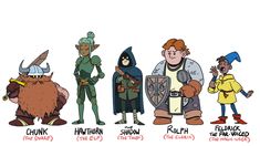 cartoon characters with different costumes and names