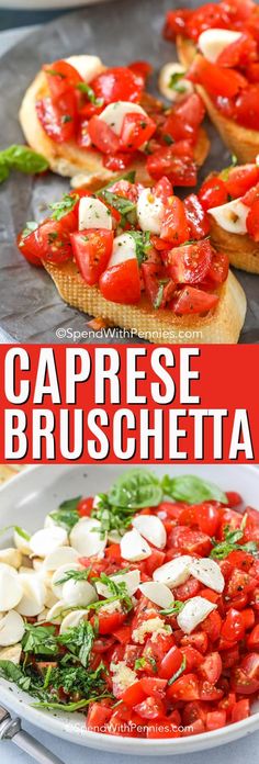 caprese bruschetta with tomatoes and mozzarella on the side